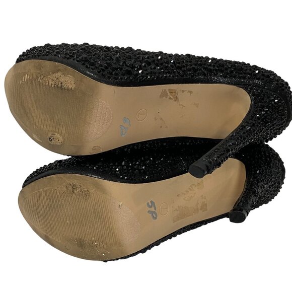 Black Rhinestone Peep-Toe Stiletto Heels Womens Size 7 By Foot Pedals - Picture 7 of 8